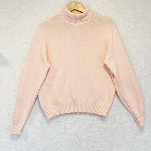 Cottage Core Coastal Grandma Land's End Peach Knit Sweater Turtleneck Medium - Picture 1 of 6
